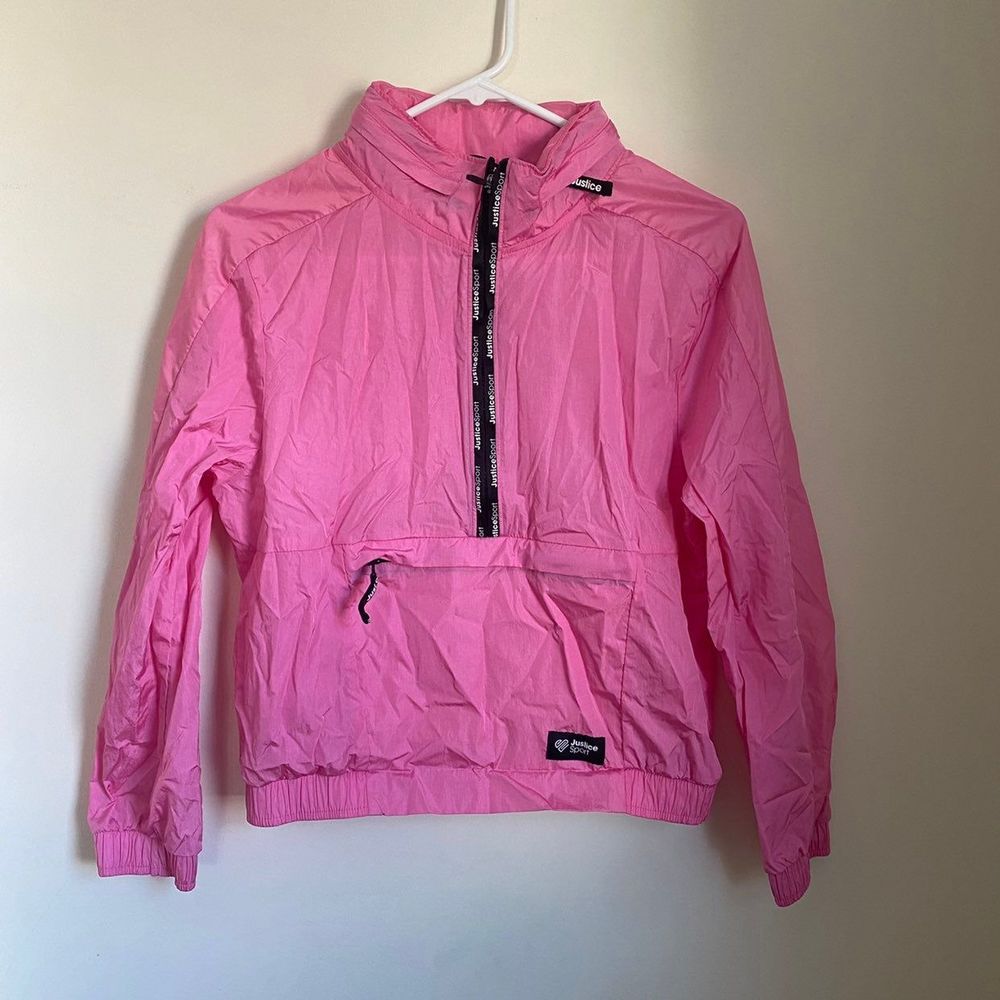Justice Sport pink wind breaker Pullover Front Zipper Large Pocket Girls 14